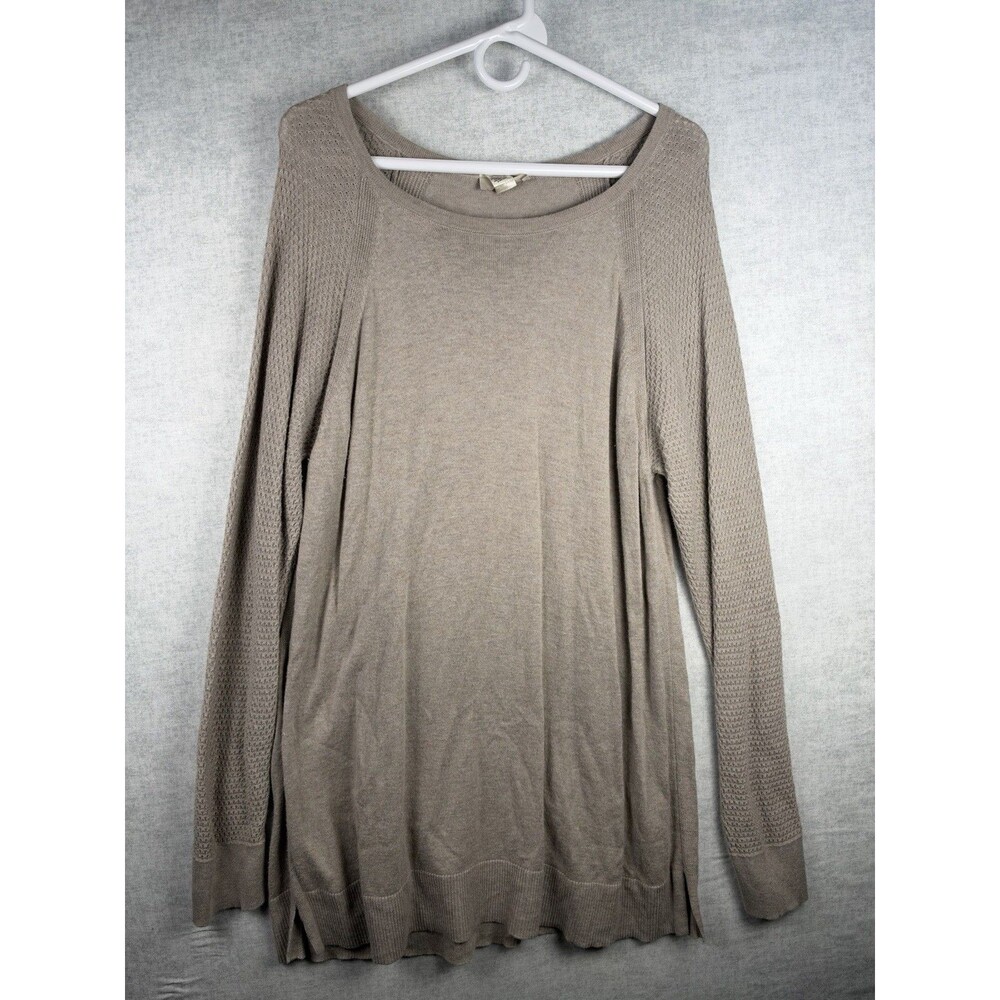 Ann Taylor Loft Beige Oatmeal Long Line Tunic Sweater Sz XL Boatneck Minimalist